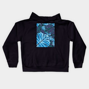 Blue Leaves Pattern Design Kids Hoodie